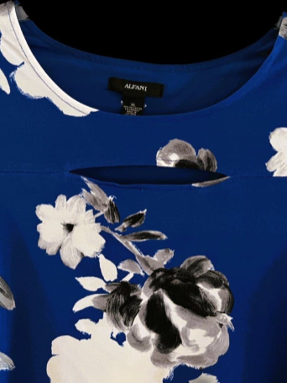 ALFANI Top Split neckline, XL, blue white black tunic 3/4 sleeve